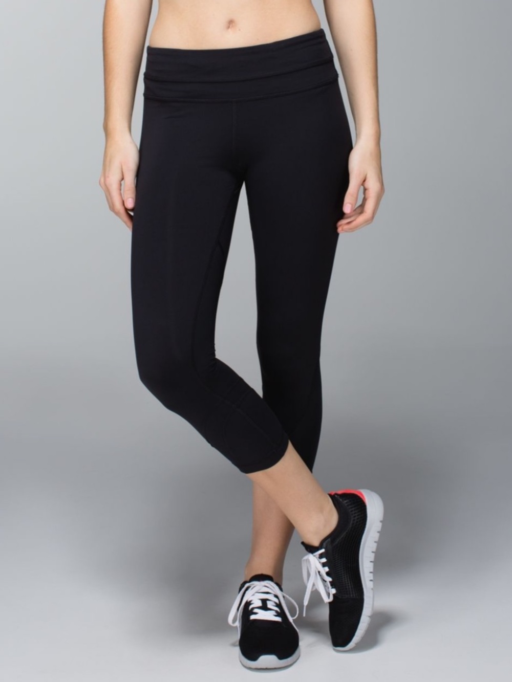 Lululemon Run Inspire Crop II Black Mesh Leggings Estimated Size 8 22”